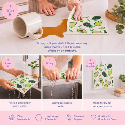 Harps&Seb Swedish Dishcloths for Kitchen Dishcloths - 6 Pack, Reusable Paper Towels with Clips, Super Absorbent Washable Non-Scratch Swedish Dish Towels, No Odor, Biodegradable