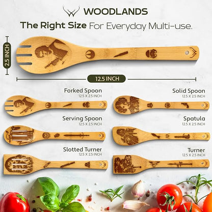Star Warz gifts Wooden Spoons for Cooking for Space Wars Fans - Wooden Utensil Set with Spatulas & Spoons, Heat-Resistant, Eco-Friendly Kitchen Utensils for Non-Stick Cookware