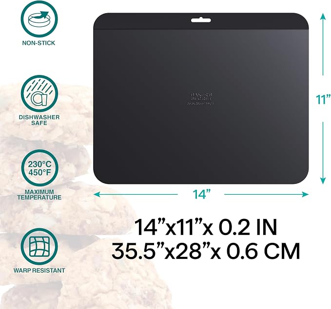 Baker's Secret Insulated Cookie Sheet Cookie Tray 13" x 9", Carbon Steel Insulation Double Wall, for Baking Roasting Cooking, Dishwasher Safe Home Baking Supplies Accessories (2x Insulated 13")