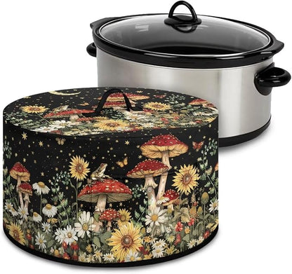 Daisies Mushrooms Slow Cooker Dust Cover Crock for Pot Cover Fits 6-8 qt Oval Slow Cooker Sunflowers Small Appliance Protection Cover Kitchen Accessories Decor