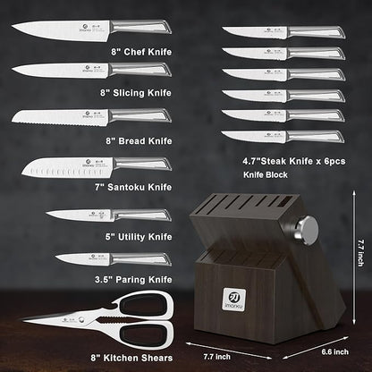 imarku Knife Kitchen Sets, Japanese Stainless Steel 14 Pcs Knife Block Set,Chef Knives with Built-in Sharpener, Dishwasher Safe, Non-Slip Ergonomic Handle,Deba Knife for Fish, Essential Home Gift