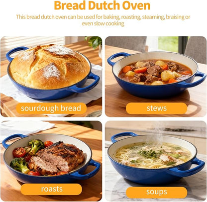 Mini Double Dutch Oven For Sourdough Bread Baking, 5QT Enameled Cast Iron Dutch Oven Pot With Lid, Non Stick Dual Round Bread Loaf Pan, 500°F Oven Safe, Sourdough Baking Pan For Homemade Baking
