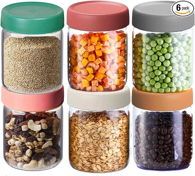 6 Pack 16oz Borosilicate Glass Meal Prep Jars with Airtight Lids - Leak & Spill Proof, Wide Mouth, BPA-Free - Freezer to Oven Safe for Soup, Bone Broth, Overnight Oats