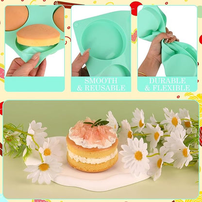 3Pcs Silicone Muffin Top Pan, 4Inch Muffin Top Pans Non-stick, 6-Cavity Round Baking Molds for Mini Cake, Muffin Top, Dessert, Hamburger, Sandwiches Making