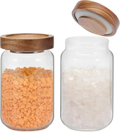 Small Glass Jar with Lids Mini Glass Bottle Glass Storage Canister Borosilicate Glass Containers for Spice Ground Nut Pasta Sugar Candy Tea (6.7oz（200ml)-2 PACK