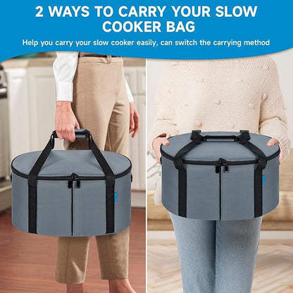 Portable Slow Cooker Travel Bag, Isulated Carrier Case Tote for 4-8 Quart Crock Carrier Compatible with Else Brands, Internal Mesh Net Holds Pot in Place, For Travel, Outdoor, Picnic, Grey