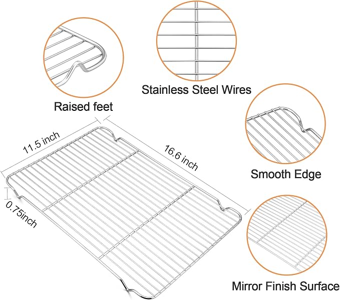TeamFar Stainless Steel Baking Sheet, 17.6 x 13 x 1inch Half Baking Pan Cookie Sheets with Cooling Rack & 50PCS Parchment Papers for Baking/Roasting/Broiling, Healthy & Sturdy, Dishwasher Safe