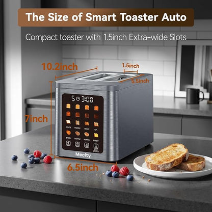 Mecity 2 Slice Smart Touchscreen Toaster, Stainless Steel Wide Slot Toasters with Auto Lift & 30-Minute Warm, Memory Function, Defrost & Auto Shutoff, Digital Electric Bread Toaster for Bagels