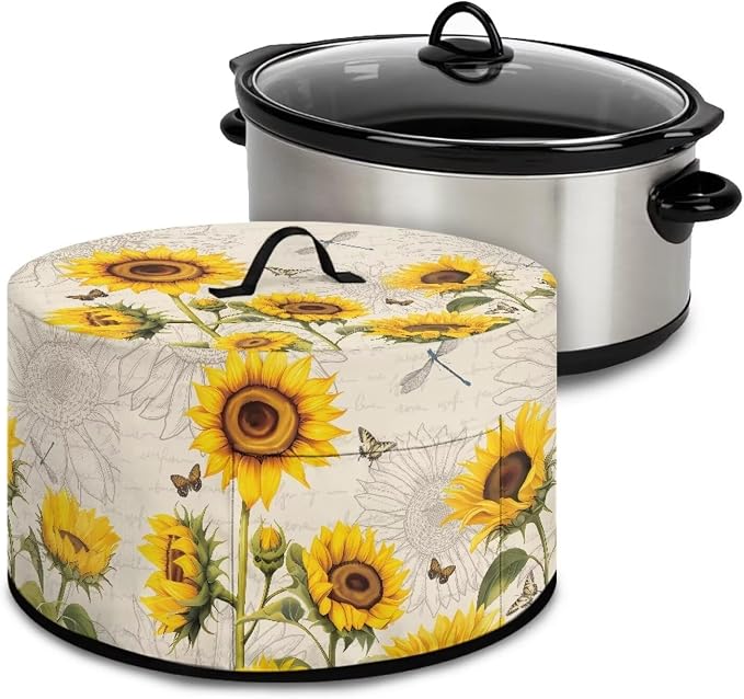 Dragonflies Sunflower Slow Cooker Cover Protection Crock Fits for Most 6-8 Quart Oval Slow Cooker Dustproof Small Appliance Accessories Decor