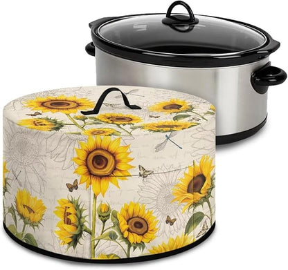 Dragonflies Sunflower Slow Cooker Cover Protection Crock Fits for Most 6-8 Quart Oval Slow Cooker Dustproof Small Appliance Accessories Decor