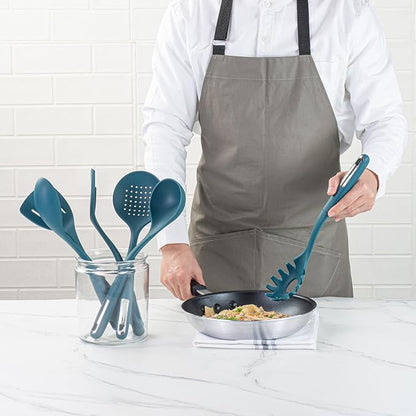 Restaurantware Silicone Utensil Set Pack of 1 Non-Slip Handle 6-Piece Kitchen Tool Set, Heat-Resistant Dishwasher-Friendly Cooking Accessories, Durable Teal Cooking Utensils