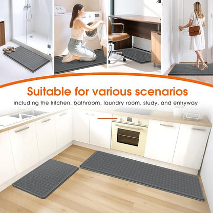 TranquilRelax Kitchen Mats, 2PCS Kitchen Rugs, Cushioned Anti Fatigue Kitchen Mats for Floor, Non-Slip Standing Desk Mat, Waterproof Kitchen Rug Set for Kitchen Floor Office,17.3"×30"+17.3"×59" Grey