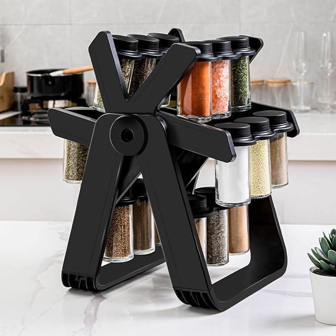 Rotating Spice Rack Organizer 360 Degree Ferris Wheel Rotation with 18 Glass Jar Set Seasoning Organizer for Countertop Revolving Spice Rack with Jars Organizer Countertop