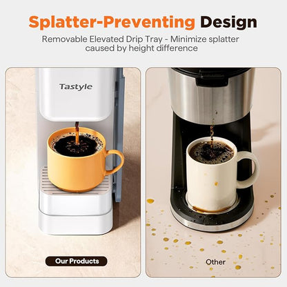 Tastyle Hot & Iced Coffee Maker with Magnetic K-Pod Organizer (Pods Not Included), Stores 10 Pods, 4-5 Cups Coffee Maker & Single-serve Brewer for K Cup & Grounds, 40oz Removable Water Tank, White