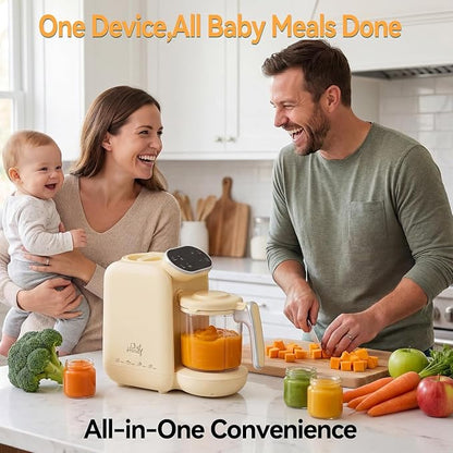 Chefhandy Baby Food Maker, Steamer & Blender with Stainless Steel Basket, Puree Maker with Auto/Manual Blend, Bottle Warmer & Sterili-zer, Safe & Easy-to-Clean Compact Baby Food Processor (Yellow)