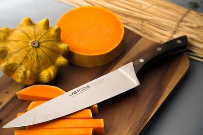 Arcos Chef Knife 8 Inch Nitrum Stainless Steel and 200 mm blade. Professional Multipurpose Cooking Knife. Ergonomic Polyoxymethylene POM Rosewood Handle. Series Natura.