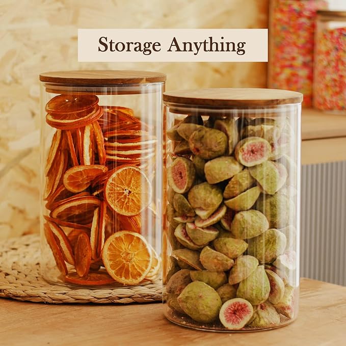Labina Glass Storage Container Airtight Food Jars Kitchen Canister with Wood Lids, 121 Oz Wide Mouth Pantry Organization Glass Jar for Flour, Sugar, Cookie, Spagetti, Nuts and Candy (2 Pack)