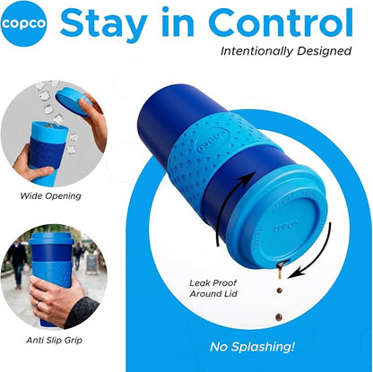 Copco Acadia 16oz Travel Mug with Lid, Set of 2 Double Wall Insulated Tumbler, Non-Slip Sleeve and BPA-Free - Microwave & Dishwasher Safe, Reusable Plastic To Go Travel Coffee Mug (Navy/Blue)