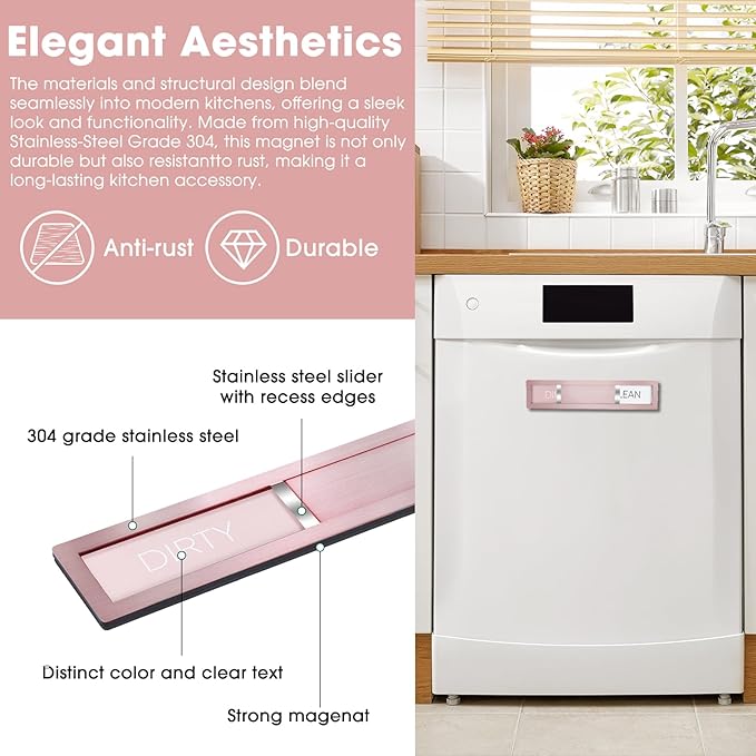 Clean Dirty Magnet for Dishwasher – 304 Stainless Steel Rose Gold, Kitchen Decor and Accessories, Elegant Housewarming Gift (S102)