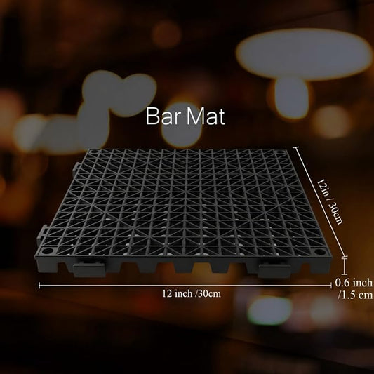 Tioncy 1 Pcs Bar Countertop Supplies Interlocking Mats 12 x 12 Inch Black Shelf Liners Bar Drying Coffee Non Slip Spills Mats for Bartending Home Cocktail Bars Restaurants