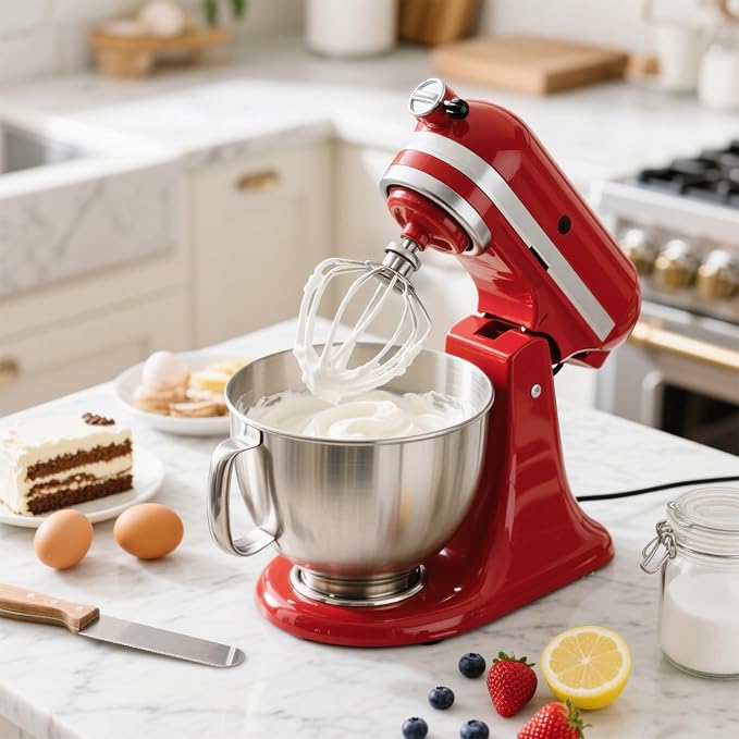 3-Piece Mixer Attachment Kit for KitchenAid 4.5/5 QT Tilt-Head Mixers, Stainless Steel K45WW Wire Whip, K45DH Dough Hook & K45B Coated Flat Beater, Baking Essentials Set, Dishwasher Safe