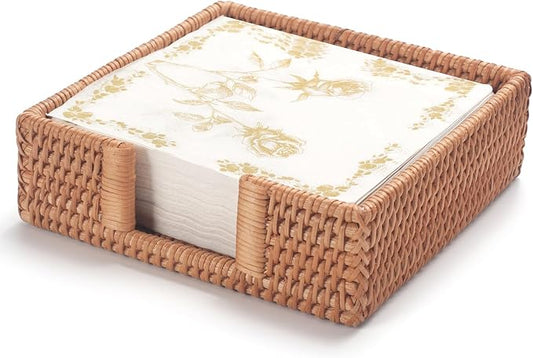 Rattan Napkin Holder Square, Napkin Holders for Paper Napkins, 7.5" x 7.5" x 2.5", Wicker Napkin Tray, Woven Guest Towel Holder for Restaurant/Kitchen/Bathroom Napkin Holder for Table