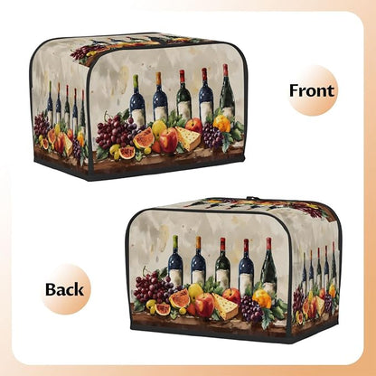 Fruit Wine Watercolor Toaster Cover 4 Slice Wide Slot Washable Kitchen Appliance Covers Fingerprint Bread Machine Dust Cover Small Toaster Oven Accessories Covers Bread Maker Bag Women Gift