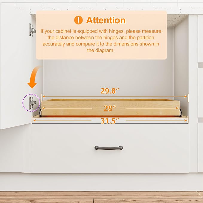 Pull Out Cabinet Organizer, 29" W x 21" D Soft Close Pull Out Drawers for Cabinets with Heavy Duty Slides, Wood Slide Out Drawers for Kitchen Cabinets