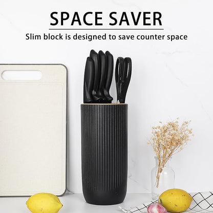 6-Piece Black Kitchen Knife Set with Block - Non-stick Stainless Steel, Anti-Rust Knives for Cooking, Slicing & Baking, Perfect for Home Chefs & Culinary Enthusiasts