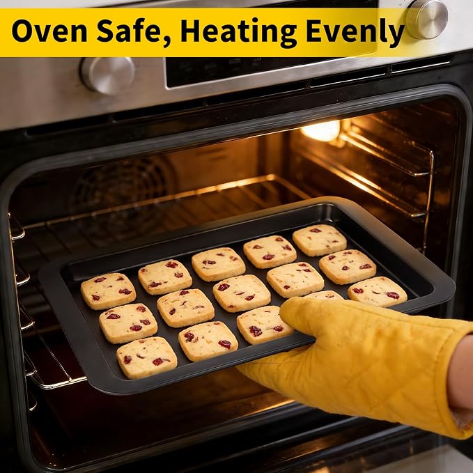 Beasea Cookie Sheets for Baking, 2 Pack 13x9 Inch Black Baking Pans Tray, Nonstick Carbon Steel Cookie Pan Sheet for Oven Roll Cake Brownie, Cooking, Roasting, Serving