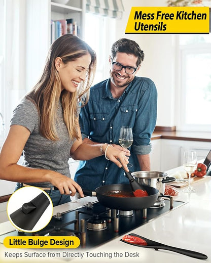 Pack of 2 Cooking Spoons for Non Stick Cookware, Multifunction Spatula Spoon BPA-Free, One-Piece Design, Suitable for Scooping, Scraping, Serving and Mixing(BLACK)