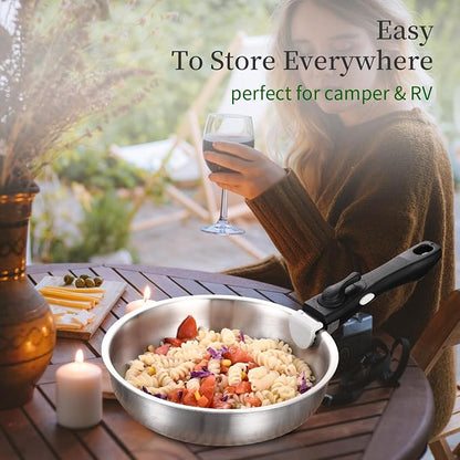 Inqibee Tri-Ply Stainless Steel Cookware Set with Detachable Handle, Removable Handle Pots and Pans Set, Induction Kitchen Cooking Set for Home & RV Camping, Dishwasher and Oven Safe