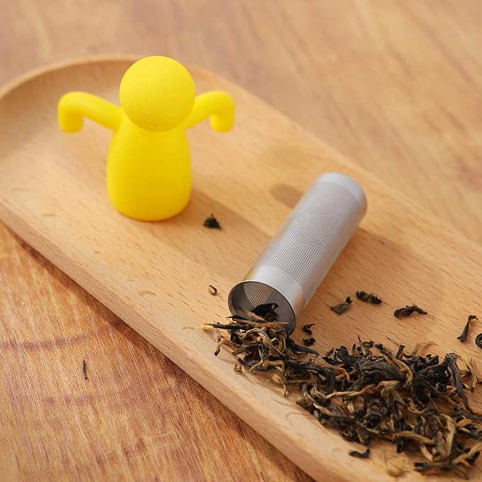 2 Pack Tea Infuser for Loose Tea Extra Fine Mesh Tea Steeper Stainless Steel Tea Strainer with Silicone Handle Cute Tea Ball for Cup Mug, Grey and Yellow