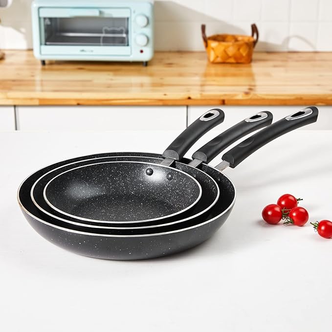 Nonstick Frying Pan Set-3-Pieces Skillet Set Induction Compatible,8 Inch,9.5 Inch and 11 Inch Omelette Pan with Bakelite Handles