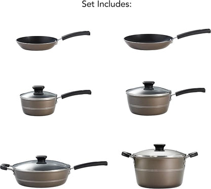 Tramontina Sicilia 10-Piece Non Stick Cookware Set with Glass Lids, Aluminum Nonstick Pots and Pans Kitchen Set (Hazelnut)