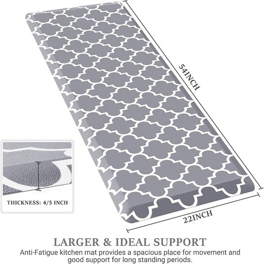 WISELIFE Anti Fatigue Floor Mat - 4/5 Inch Thick Kitchen Mat Non Slip Waterproof Heavy Duty Ergonomic Comfort Mat Durable for Home, Office, Sink, Laundry,(22" x 54", Grey)