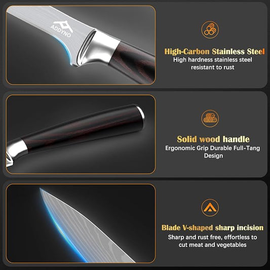 8inch &4inch Stainless Steel Chef's Knives, Japanese High Carbon Steel Sharp Paring Knife with Ergonomic Handle