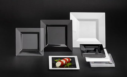 Party Essentials Party Supplies Disposable Classic Square Plastic Plates For Wedding/All Occasions, 8", 10-Count, Clear