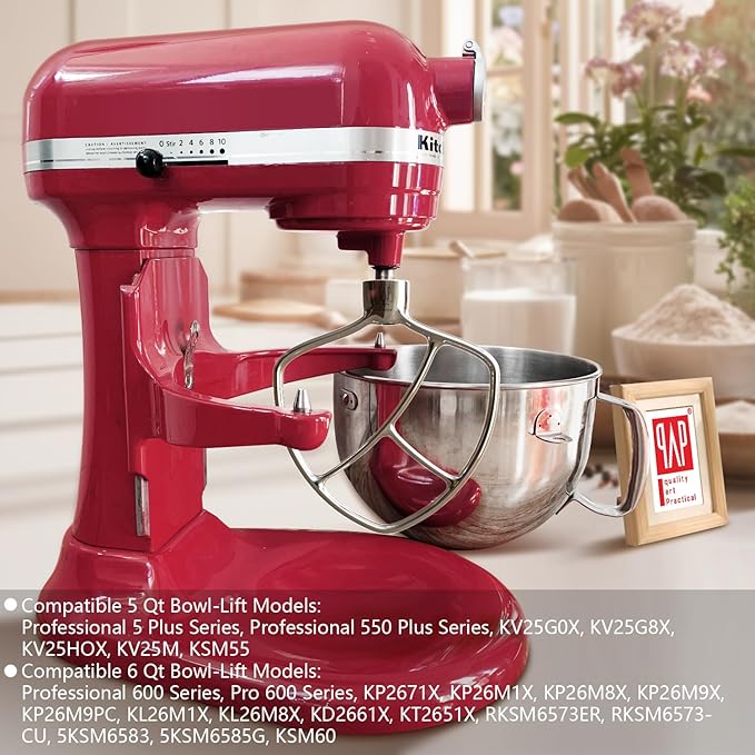 Flat Beater Replacement for KitchenAid 5plus/6 Qt. Bowl-Lift Stand Mixers/Polished 18/8 Stainless Steel Paddle Accessories/No coating/Dishwasher Safe/Replacement for KN256CBT