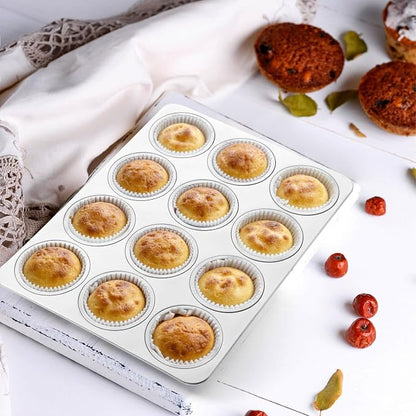 Herogo 2 Pack 12-Cup Stainless Steel Cupcake Pan Tin for Making Egg Muffin Quiches, Metal Muffin Tray Set for Baking, Mini Brownie, Regular Size & Easy Clean, Oven & Dishwasher Safe