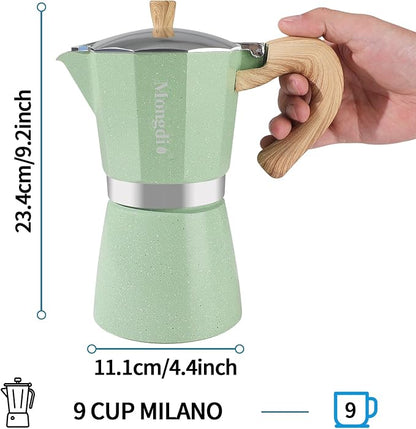 Mongdio Stovetop Espresso Maker Moka Pot, Cuban Coffee Maker Stove top coffee maker Moka Italian Espresso Greca Coffee Maker Brewer Percolator, 9 Espresso Cups, 15 oz - Green