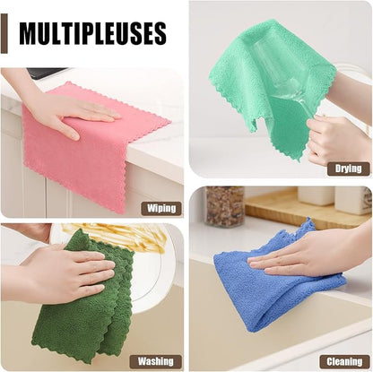 Kitinjoy 24 Pack Kitchen Dish Cloths, Super Soft and Absorbent Dish Cloths, Coral Velvet Microfiber Cleaning Cloth (7" x 9", Tan/Sky Blue/Pink/Grass Green/Green/White)