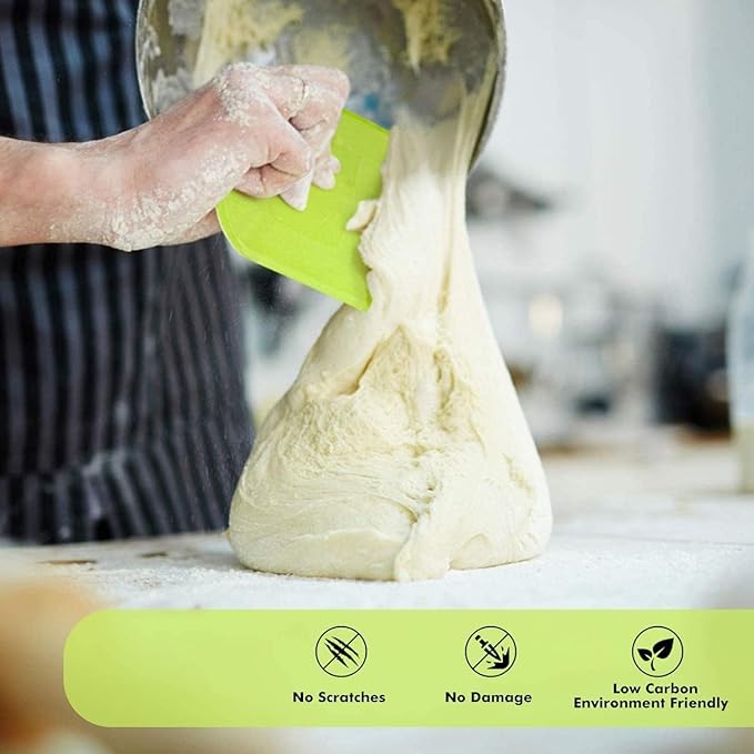 SURDOCA Dough Scraper Bench Scraper - 3P 13x7.9" Plastic Flexible Bowl Scraper, Sharp Edge & Angles Cake Scraper. Non-Slip Bakeware Decorating Tools Sculpting & Modeling Tools - Yellow+White+Pink