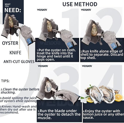 Oyster Knife Shucker Set Oyster Shucking Knife and Gloves Cut Resistant Level 5 Protection Seafood Opener Kit Tools Gift(2knifes+2Glove+1Cloth)