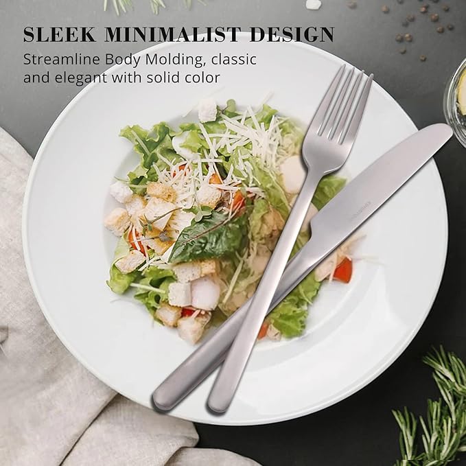 KINGSTONE Silverware Set, 20 Piece Flatware Cutlery Set for 4, 18/10 Stainless Steel Silverware Mirror Polished Dishwasher Safe for Home, Restaurant, Wedding, Party, Matte Silver