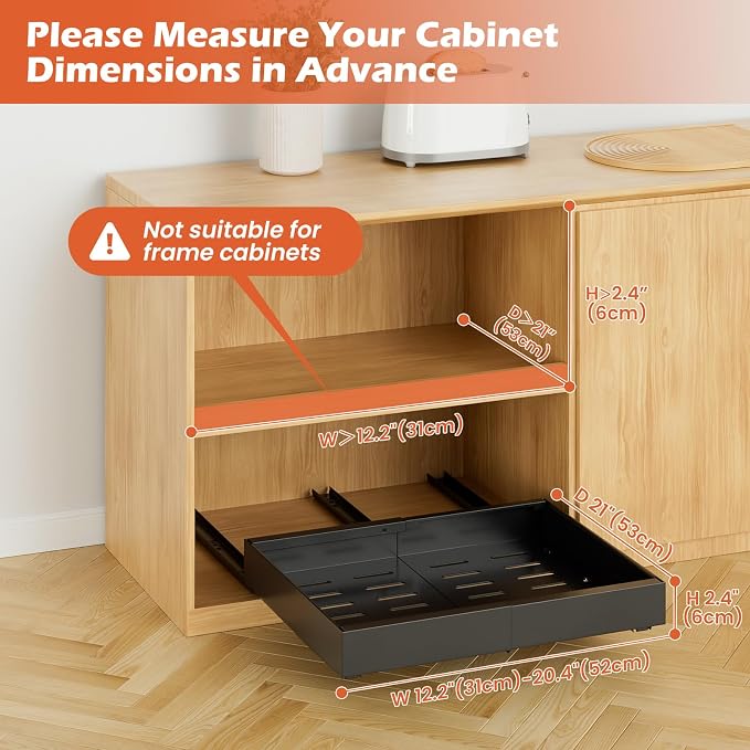 lockincar 2Pack Expandable Pull Out Cabinet Organizer 21" Deep, Adjustable Width 12.2"-20.4" Slide Out Drawers & Roll Out Shelves for Kitchen Cabinets, Easy Install with Double-Sided Adhesive, Black