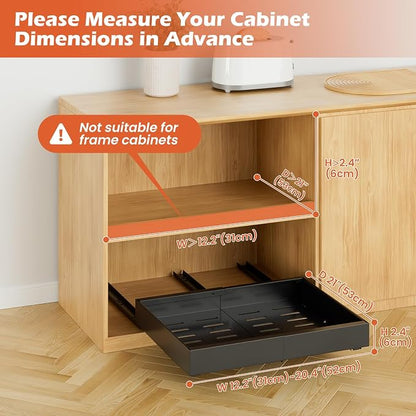 lockincar 2Pack Expandable Pull Out Cabinet Organizer 21" Deep, Adjustable Width 12.2"-20.4" Slide Out Drawers & Roll Out Shelves for Kitchen Cabinets, Easy Install with Double-Sided Adhesive, Black