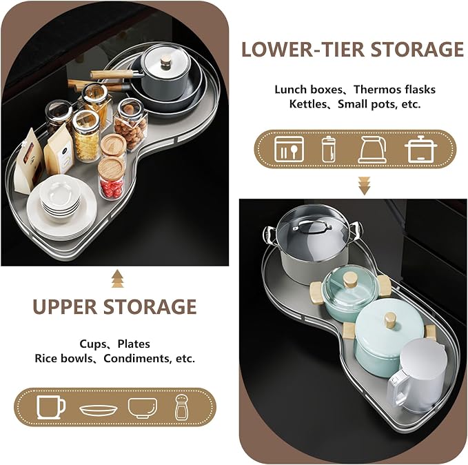 Blind Corner Cabinet Organizer Pull Out, 2 Tier Magic Corner Pull Out Shelves for Kitchen Storage, Soft Close Adjustable Height Organizer, Heavy Duty Metal Rack for Pots, Pans and Pantry Items