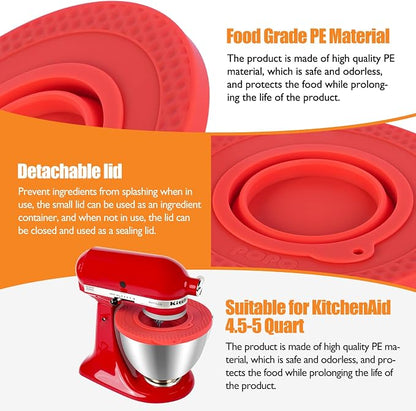 Silicone Mixers Bowl Cover Compatible with KitchenAid 4.5-5 Quart Tilt-Head Stand Mixers Bowl,with Collapsible Small Bowl(Red)