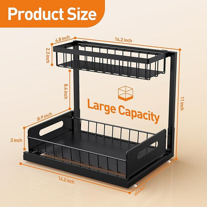 Under Sink Organizer,Metal Pull Out Cabinet Organizer Shelf,Kitchen Bathroom Organizers with Sliding Drawer,Storage Shelves,Storage and organization for Home,Laundry,RV,Pantry,Spice,Black,1 Pack